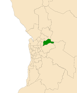 Map of Adelaide, South Australia with electoral district of Newland highlighted