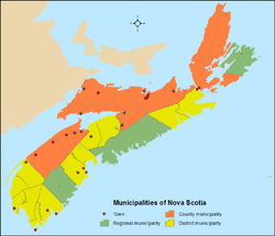 Map showing locations of all of Nova Scotia's municipalities