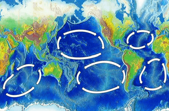 Map showing 5 circles. The first is between western Australia and eastern Africa. The second is between eastern Australia and western South America. The third is between Japan and western North America. Of the two in the Atlantic, one is in hemisphere.