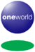 A blue orb with the word Oneworld in the middle and a green disc below