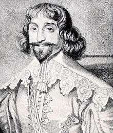 Print of a rather generic Cavalier, with long moustache and pointed beard.