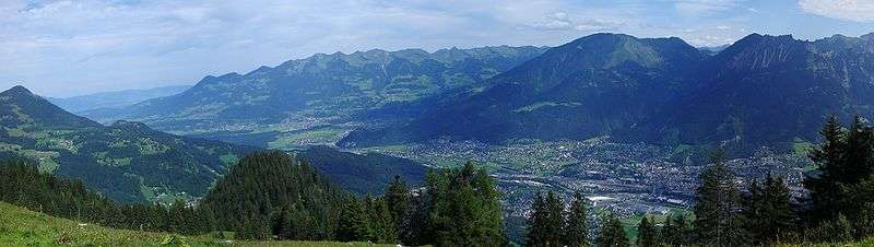 View to Bludenz on the right hand side, some neighbouring villages, Feldkirch and Liechtenstein in the background.