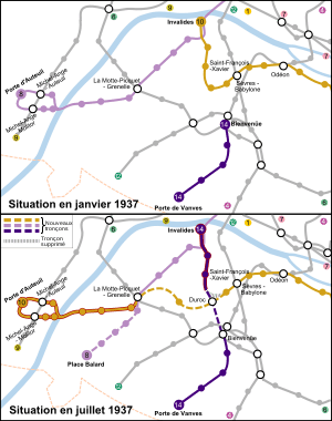 Paris Metro maps from January and July, 1937