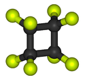 Ball-and-stick of the octafluorocyclobutane molecule