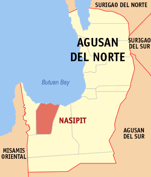 Map of Agusan del Norte with Nasipit highlighted