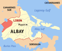 Map of Albay with Libon highlighted