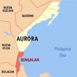 Map of Aurora showing the location of Dingalan