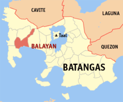 Map of Batangas showing the location of Balayan