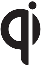 The Qi logo, which consists of a round-esque, lowercase "q" with a semicircle at the right parallel to it's stem and a circle on top.