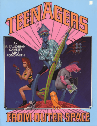 Second edition cover of the Teenagers from Outer Space, one of the earliest Pondsmith's games.