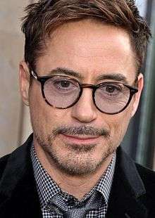 Close up of Robert Downey Jr, wearing tinted glasses at the premiere for his movie Iron Man 3
