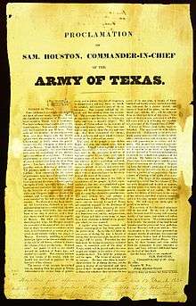 Sam Houston army recruitment proclamation December 12, 1835