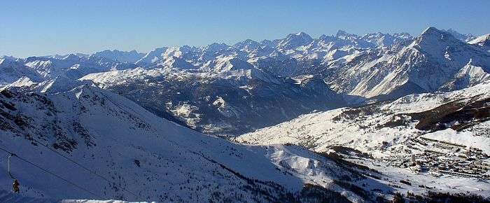 Panoramic view of Sestriere in Winter from Monte Motta
