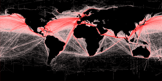 Map showing shipping routes