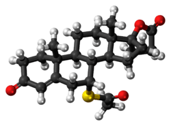 Ball-and-stick model of the spironolactone molecule