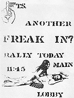 A poster featuring a man and woman copulating advertises a TS rally