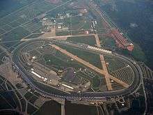 Talladega Superspeedway aerial view; the track was built on the site of an old airport, with two runways still visible