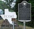 Texas Historical Site Marker for Burr's Ferry at Sabine River Bridge on TX Hwy 63.jpg