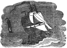 Engraving of two ships under sail at sea