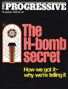 The cover has a black background with "The H-bomb secret" in red below the masthead and the subtitle "How we got it - why we're telling it" in yellow. The writing is accompanied by a Morland's diagram of an H-bomb.
