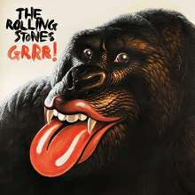 A painting of an ape with the Rolling Stones' lips and tongue logo as his mouth