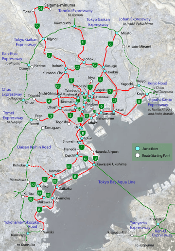 Route 4 on a map of the Shuto Expressway system