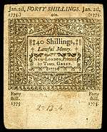 Connecticut colonial currency, 40 shillings, 1775 (reverse)