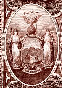 New York state coat of arms from the reverse of the National Bank Note Series 1882BB
