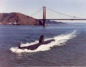 Seawolf (SSN-575) is seen departing San Francisco Bay in August 1977.
