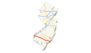 A map of New Jersey showing major roads. US 40 runs east to west across the southern part of the state.