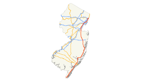 A map of New Jersey showing major roads. US 9 runs north–south along the eastern edge of the state.