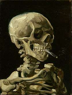 A skull smoking a cigarette