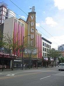 Front facade and marquee of the Vogue Theatre