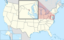 Map of the United States with Washington, D.C. highlighted